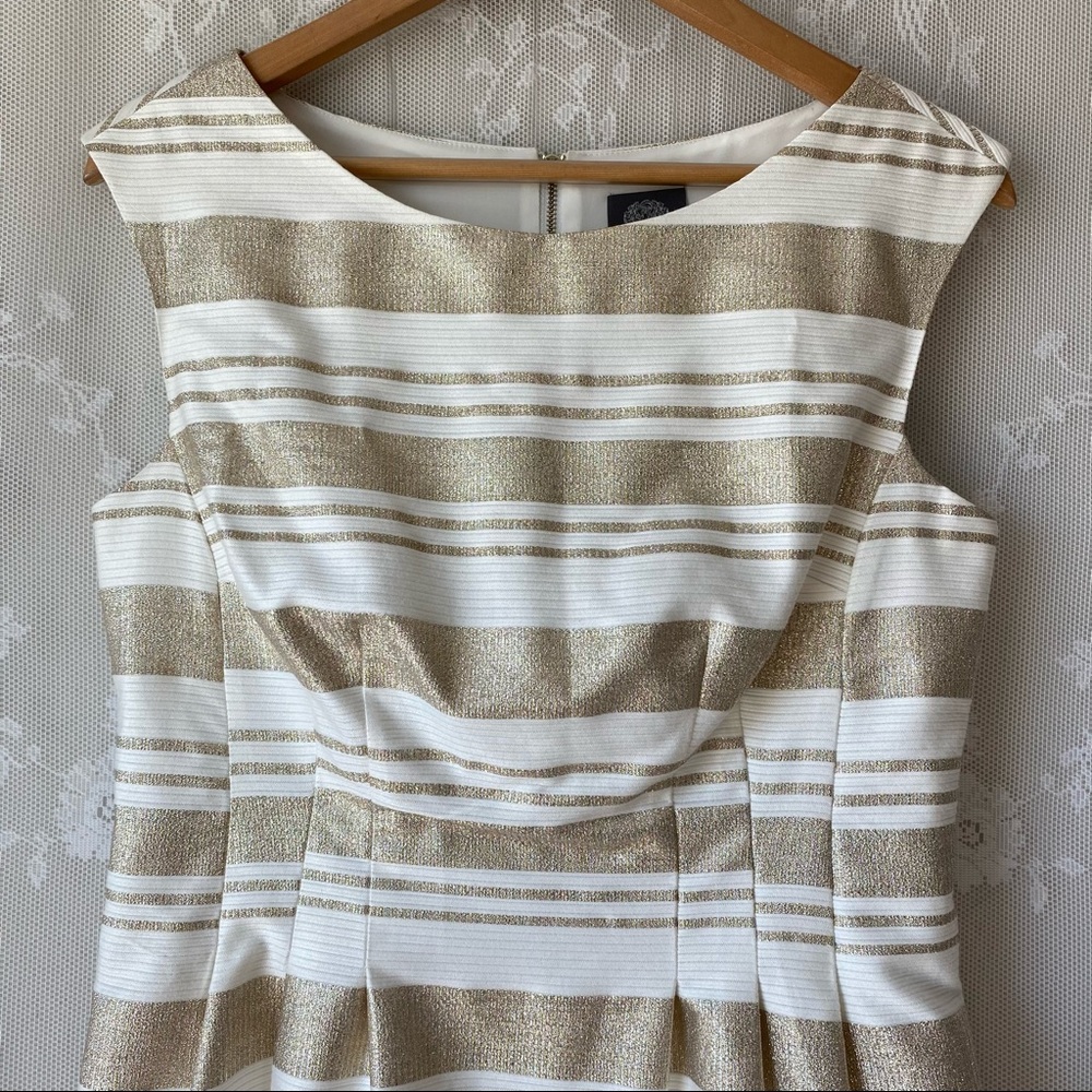 Vince Camuto Metallic Gold Ivory Fit Flare Dress 8 - Picture 3 of 12